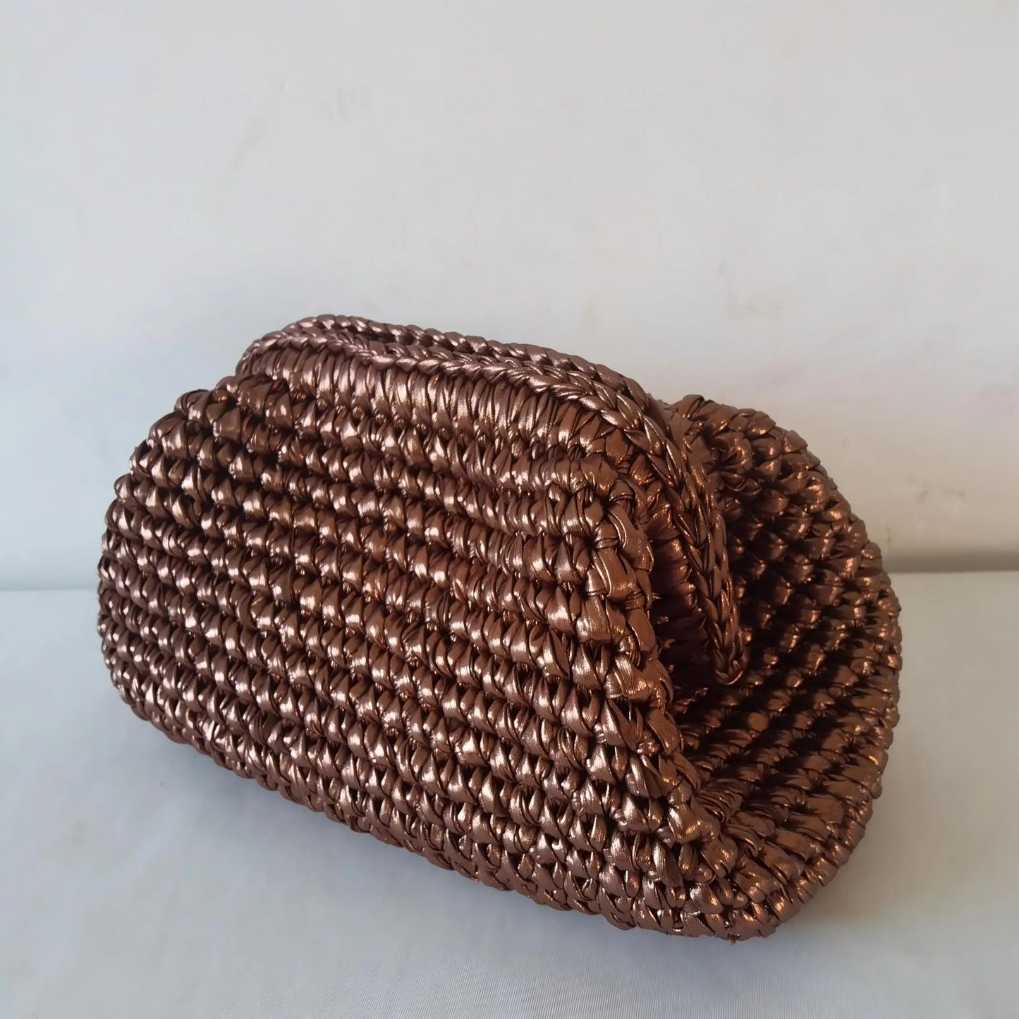 Yingzi Women's Silver Cloth Strip Crochet Clip Bag Woven Underarm Bag Clutch Large Size