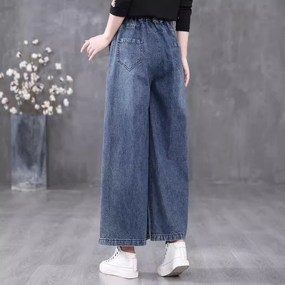 Artistic High Waist Wide Leg Jeans Straight Cut Long Pants Casual Versatile Loose Fit Denim Bootcut Trousers for Women