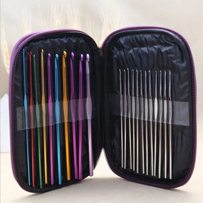 22pcs/Set DIY Craft Yarn Sewing Needle with Case Ergonomic Aluminum Crochet Hooks Multicolor Mixed 2-8mm Knitting Needles