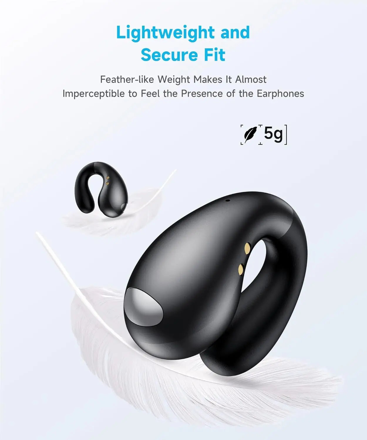 Open Ear Clip Earphones - Ear Hanging Earphones Wireless Bluetooth, Waterproof Bone Conduction Earphones