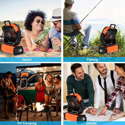 Portable Outdoor Electric Fan with LED Light, 10000mah Battery, USB Charging, Camping Fan with Hook, Ideal for Hiking, Fishing,