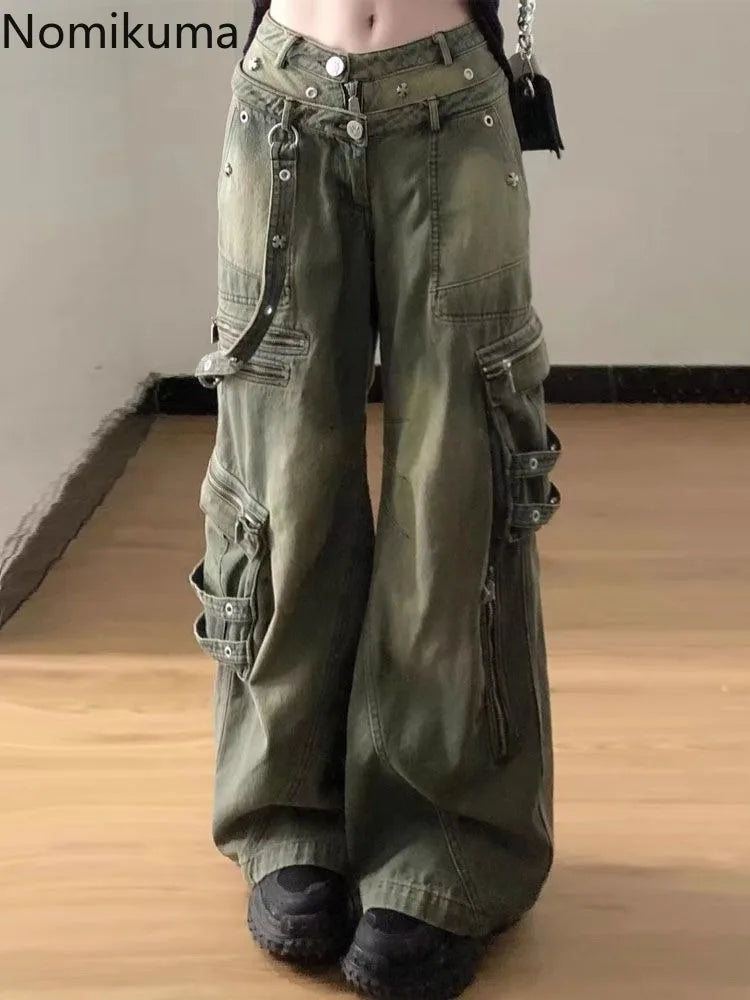 Vintage Cargo Pants for Women Streetwear Harajuku Y2k Jeans 2025 New Bottoms Pantalon Femme Casual Fashion Loose Denim Trousers