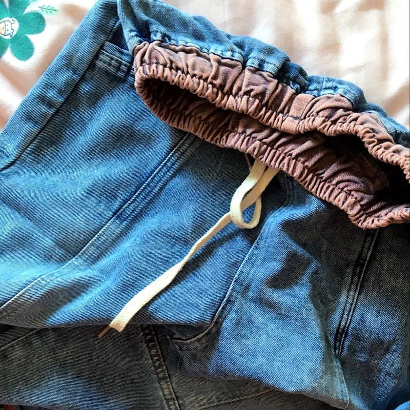 Ripped Hole Harem Jeans Streetwear Women's Korean Baggy Ankle-length Denim Pants Design Casual Vaqueros New Lace Up Kot Pantalon