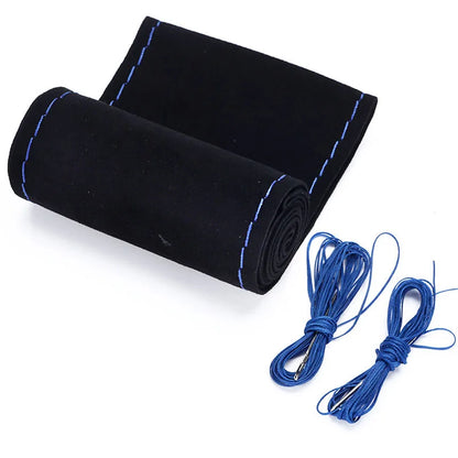 Steering Wheel Cover Turned Fur Hand Sewn Suede Leather Four Seasons 38cm DIY Braid Handle Cover Steering Wheel Protection Cover