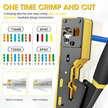 Kebidu RJ45 Crimp Plier Pass Through Ethernet Modular Plug Crimping Tool for Cat6 Cat5 Cat5e RJ45 Connectors 8P6P RJ11 Connector