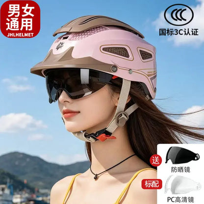 Electric Motorcycle Helmet Breathable Sun Protection Double Lens Safety Helmet Cooling and Rainproof Equipment