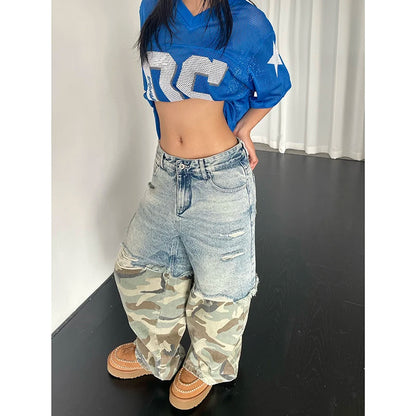 Women Patchwork Baggy Y2k Ripped Jeans Harajuku Aesthetic Denim Trousers Japanese 2000s Style Jean Pants Vintage Trashy Clothes