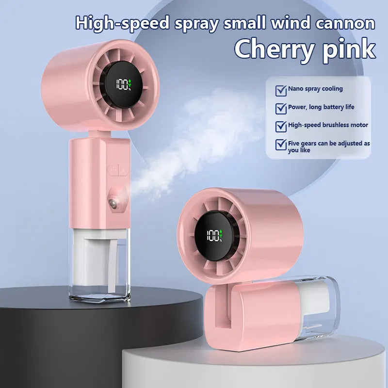 Portable Handheld Spray Fan Strong Wind Water Spray Mist Fan Low Noise Handheld Misting Fan USB Rechargeable Foldable Small Fan