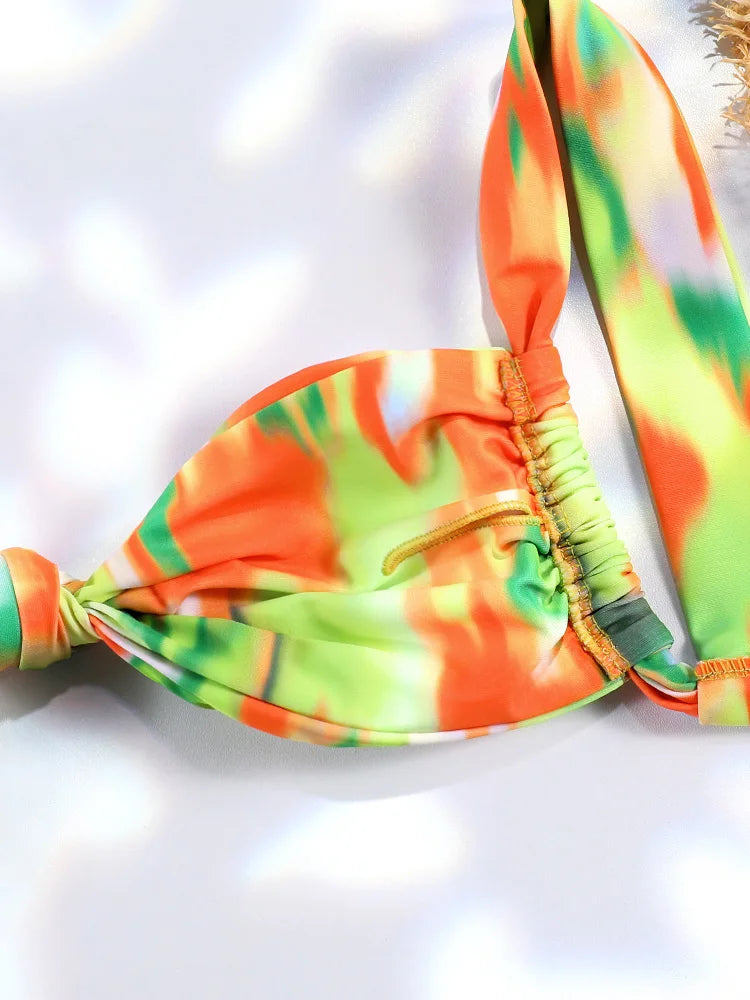Tie Dye Bikinis Print Swimwear Swimsuit Women Sexy Bathing Suit Bandage Biquini 2-Pieces Beachwear 2024 Summer