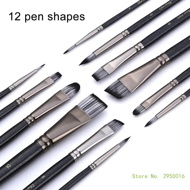12PCS Artist Paintbrush Wood Handle Paint Brush for Kid Adult Watercolor Gouaches Oil Acrylic Painting Face and Body Art