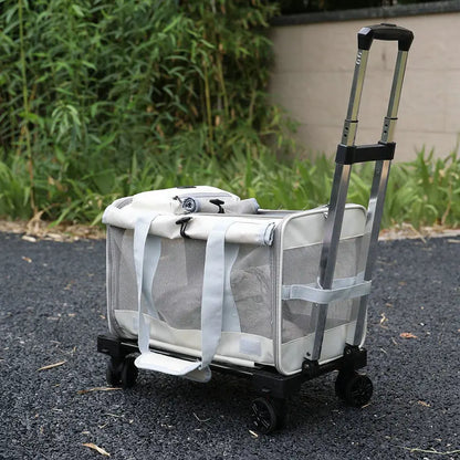 Outdoor Pets Strollers on Wheels Small Dog Cat Luxury Strollers Travel Cheap Cute Foldable Pets Trolley Carrier Breathable