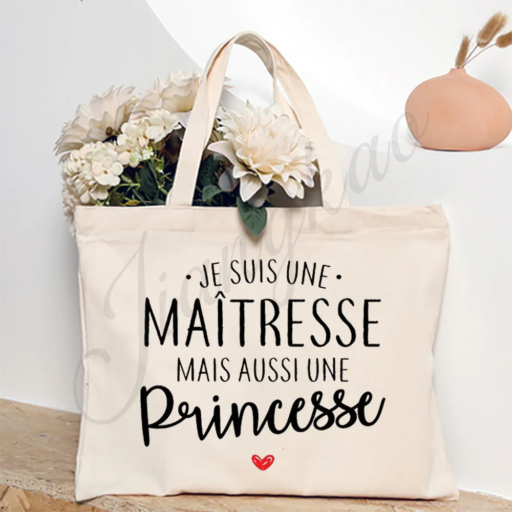 Thank You Teacher French Print Women Shoulder Bag CanvasShopping Bags Female Handbags Reusable Tote Bag Best Gifts for Maitresse