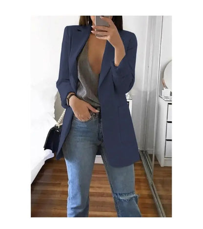 Autumn And Winter Women's Fashion Solid Color Polo Neck Slim Fit Coat Elegant Women's Long Sleeve Pocket Casual Suit Coat S-3XL