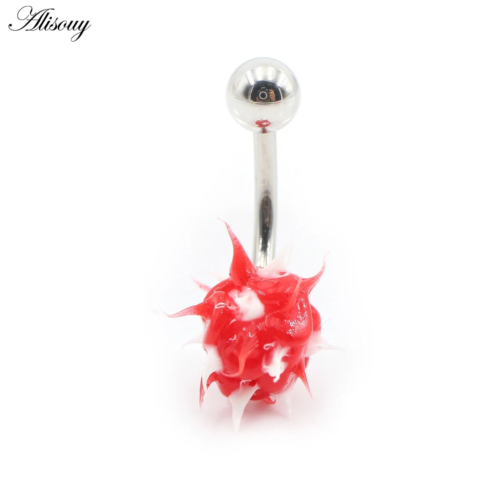Alisouy 1PC 14G Silicone Rubber Brushed Fuzzy Ball Stainless Steel Bar Girl Women Belly Navel Button Ring Piercing Body Jewelry