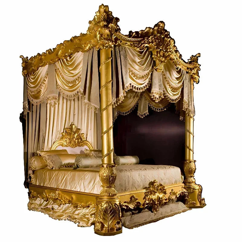 Luxury High Quality Bed Frame European Double King Size Customizable Bed Solid Wood Luxury Vintage Cama Casal Bedroom Furniture