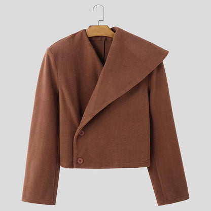 Fashion Casual Style Tops INCERUN 2025 Men's Cropped Asymmetrical Collar Suit Coat Streetwear Male Hot Sale Long Sleeved Blazers
