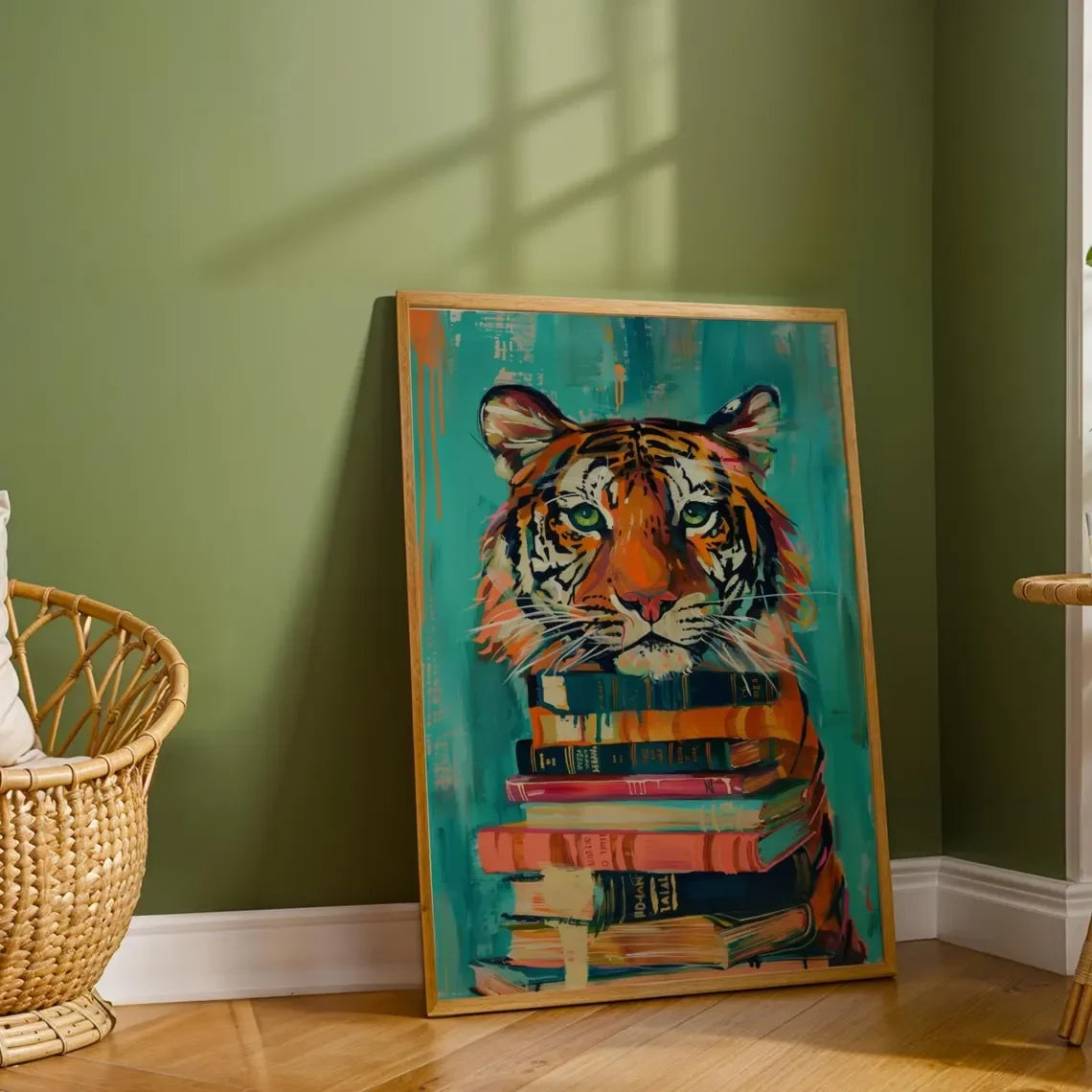 Humorous Bookworm Wall Art Decor for Library Office Study - Unique Theme Home Decorative Painting