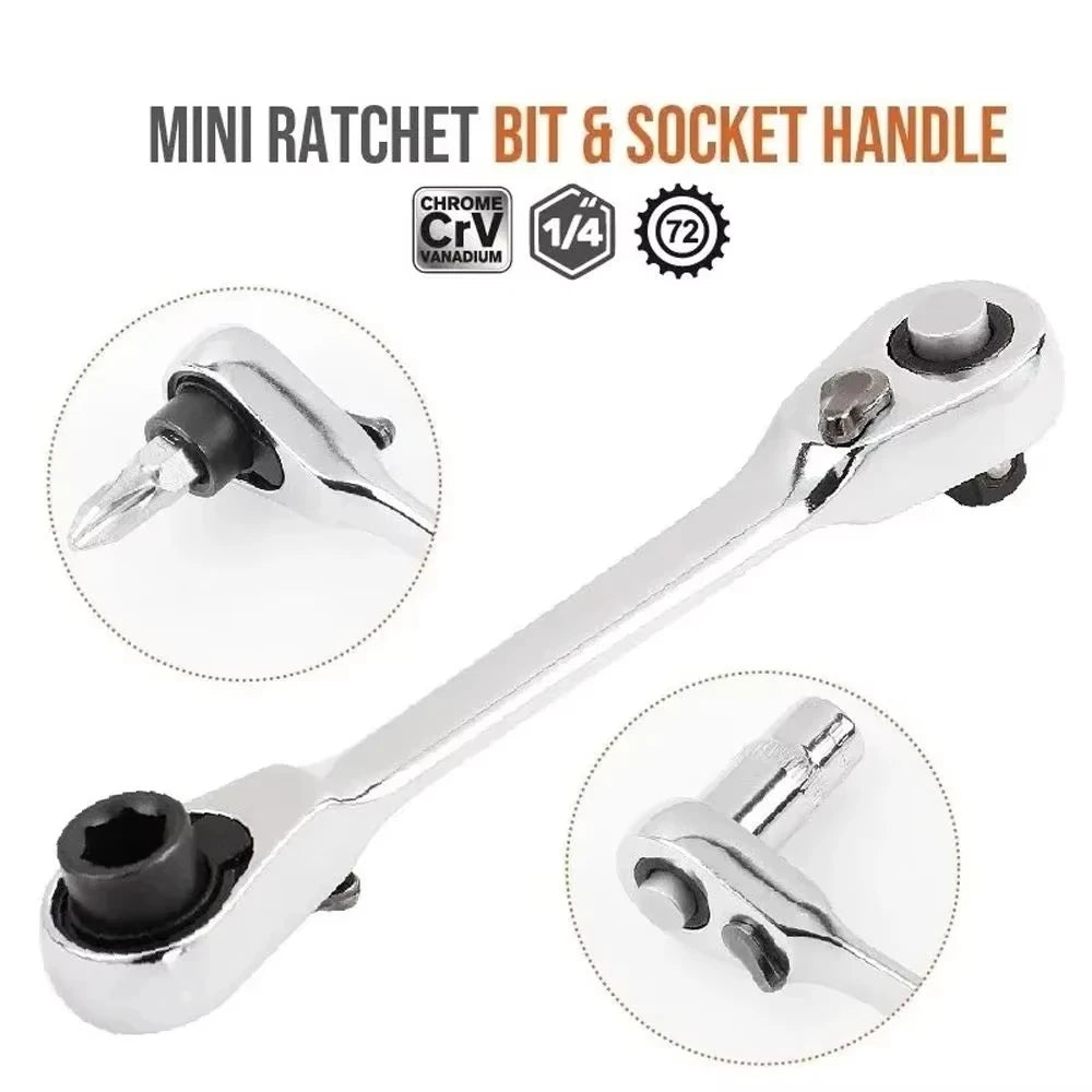 Rafford Mini Treble 1/4 Ratchet Wrench Double Ended Quick Socket Ratchet Wrench Screwdriver Hex Torque Wrenches Set 2in1 Spanner