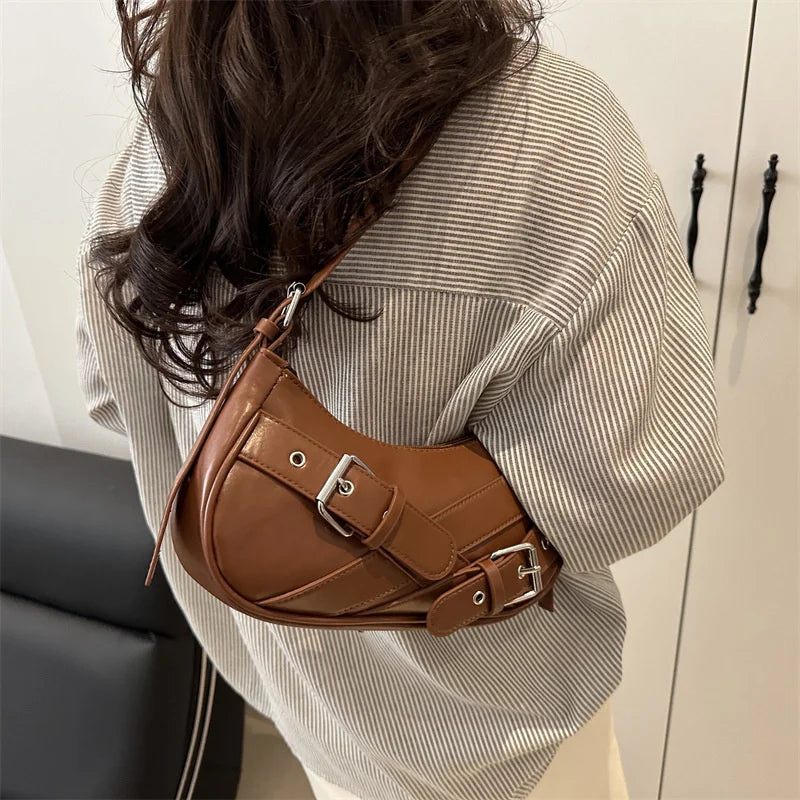 Y2K Vintage PU Leather Women Shoulder Bag Small Crossbody Bag Fashion Ladies Underarm Bag Clutch Purse and Handbag