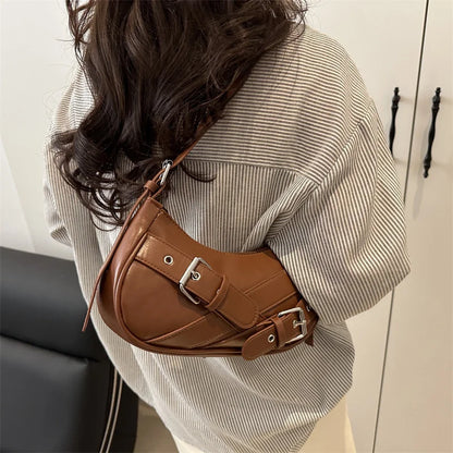 Y2K Vintage PU Leather Women Shoulder Bag Small Crossbody Bag Fashion Ladies Underarm Bag Clutch Purse and Handbag