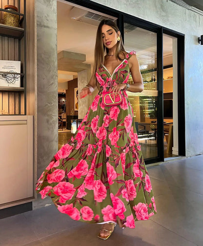 Print Ruffle Beach Cover Up Floral Hot Swimsuits 2025 Sexy Beach Outfits For Women Tunics for Beach Long Playa Bikini Cover Up