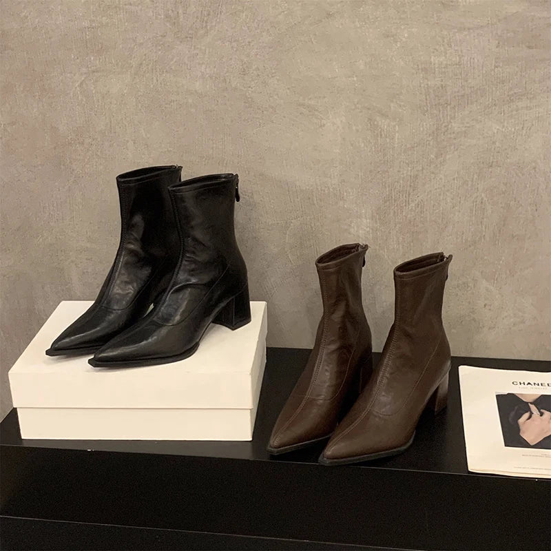 Women Boots Fashion French Style Ankle Boots Designer High Heeled Boots for Woman Exquisite Pointed Tip Casual Shoes Botas Mujer