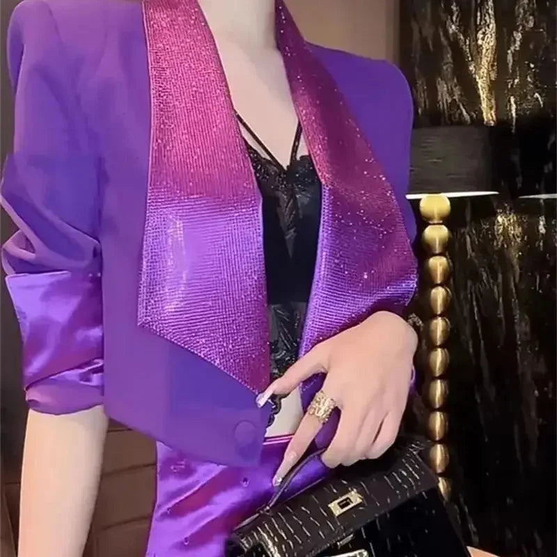 Spring Summer Short Jacket 2025 New Single Buckle Women's Clothes Blouse Coat Solid Color Fashion Hot Drilling Female Outeawer