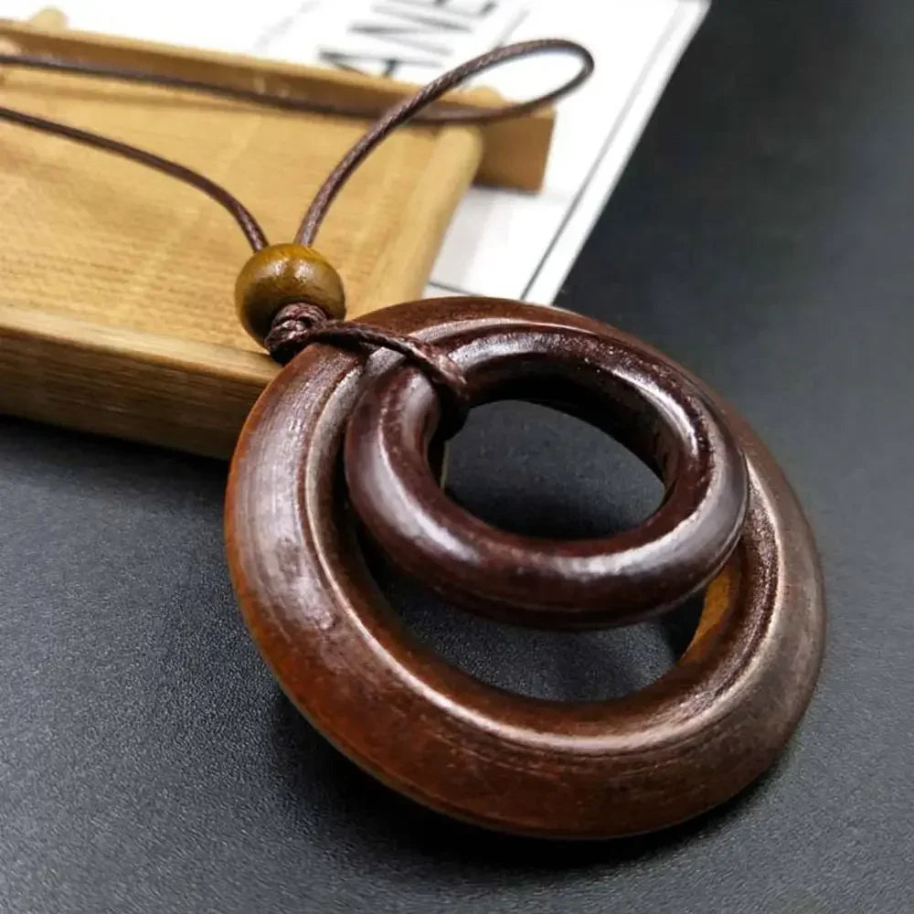 Retro Ethnic Round Wooden Leaf Owl Long Sweater Chain Necklace Women Vintage Clock Pendant Female Jewelry Neck Accessories Gifts