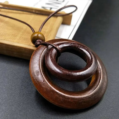 Retro Ethnic Round Wooden Leaf Owl Long Sweater Chain Necklace Women Vintage Clock Pendant Female Jewelry Neck Accessories Gifts