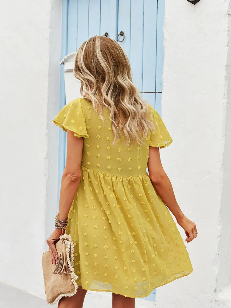 Msfilia Women's Sexy Solid Spring Summer Style Dress High Waist Short Sleeve Bandage Female Dress