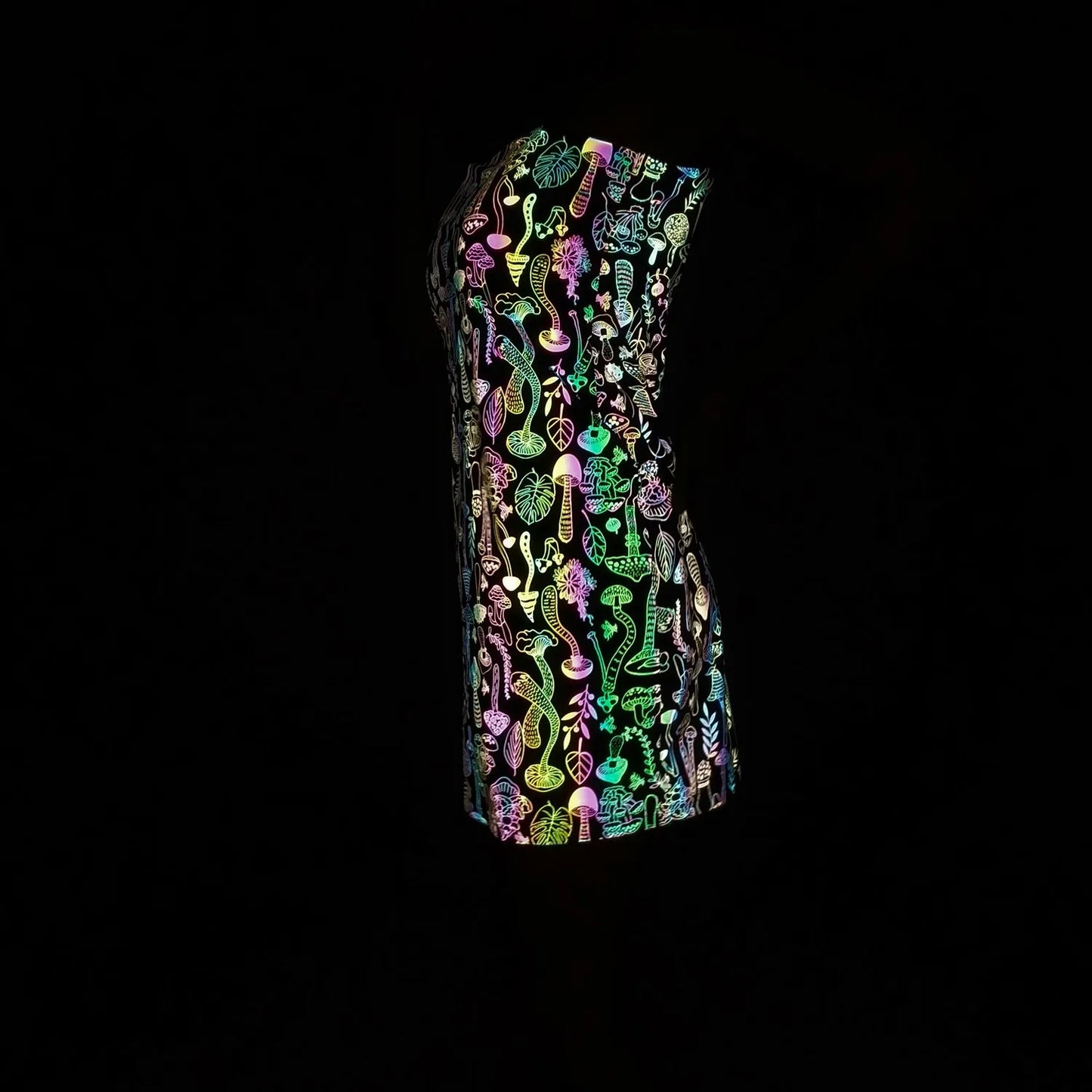 New Arrivals Mushroom Colorful Reflective Dress Women Night Reflect Rainbow Light Black Bodycon Dress Fashion Party Vestido