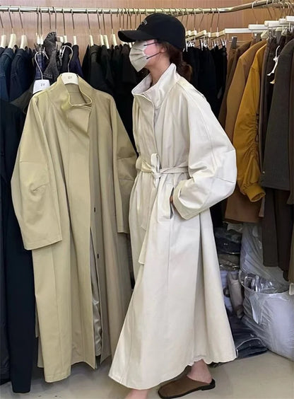 2025 Korea Casual Long Women Trench Coat Autumn Winter Turn Down Collar Female Windbreaker Overcoat With Belt