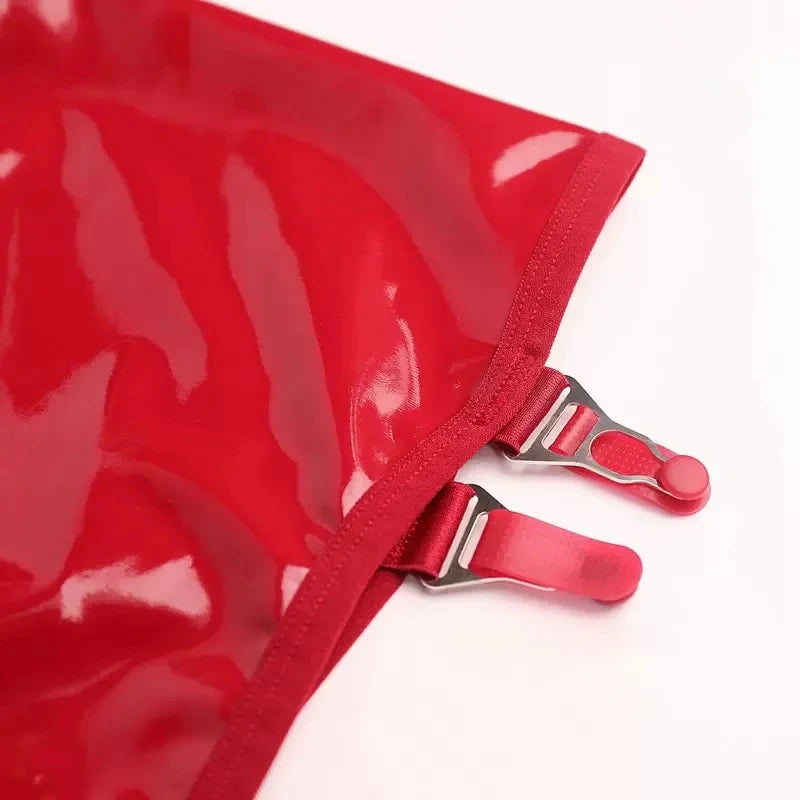 Sexy Women Oil Shiny Hip Wrap Mini Skirt With Metal Buckle Garters Belt For Stockings Female Erotic Faux Leather Clubwear