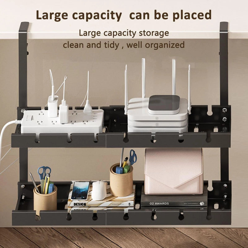Double Layer Cable Management Tray Under Desk No Drilling Cable Management Tray for Desk Adjustable