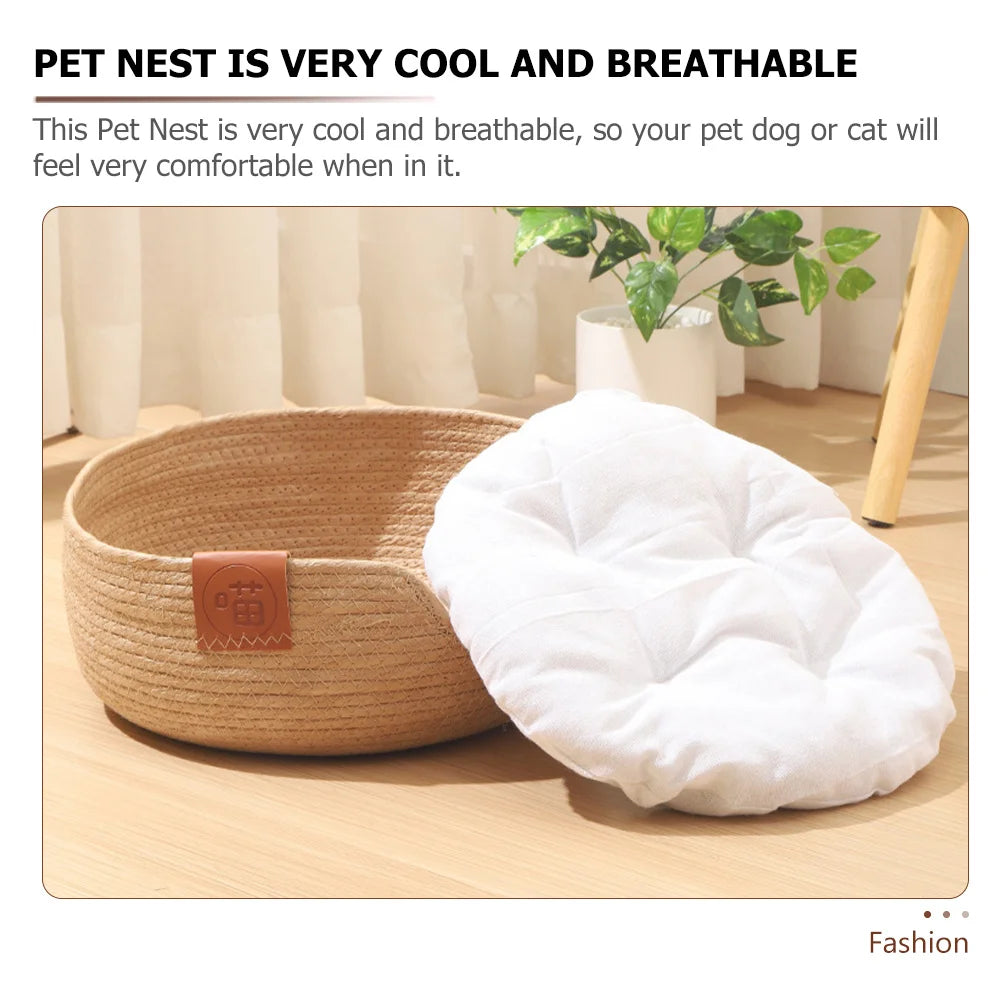 Pet Sleeping Nest Woven Cat Bed for Summer Cool Comfortable Resting Place for Cats Small Dogs Easy to Clean Design