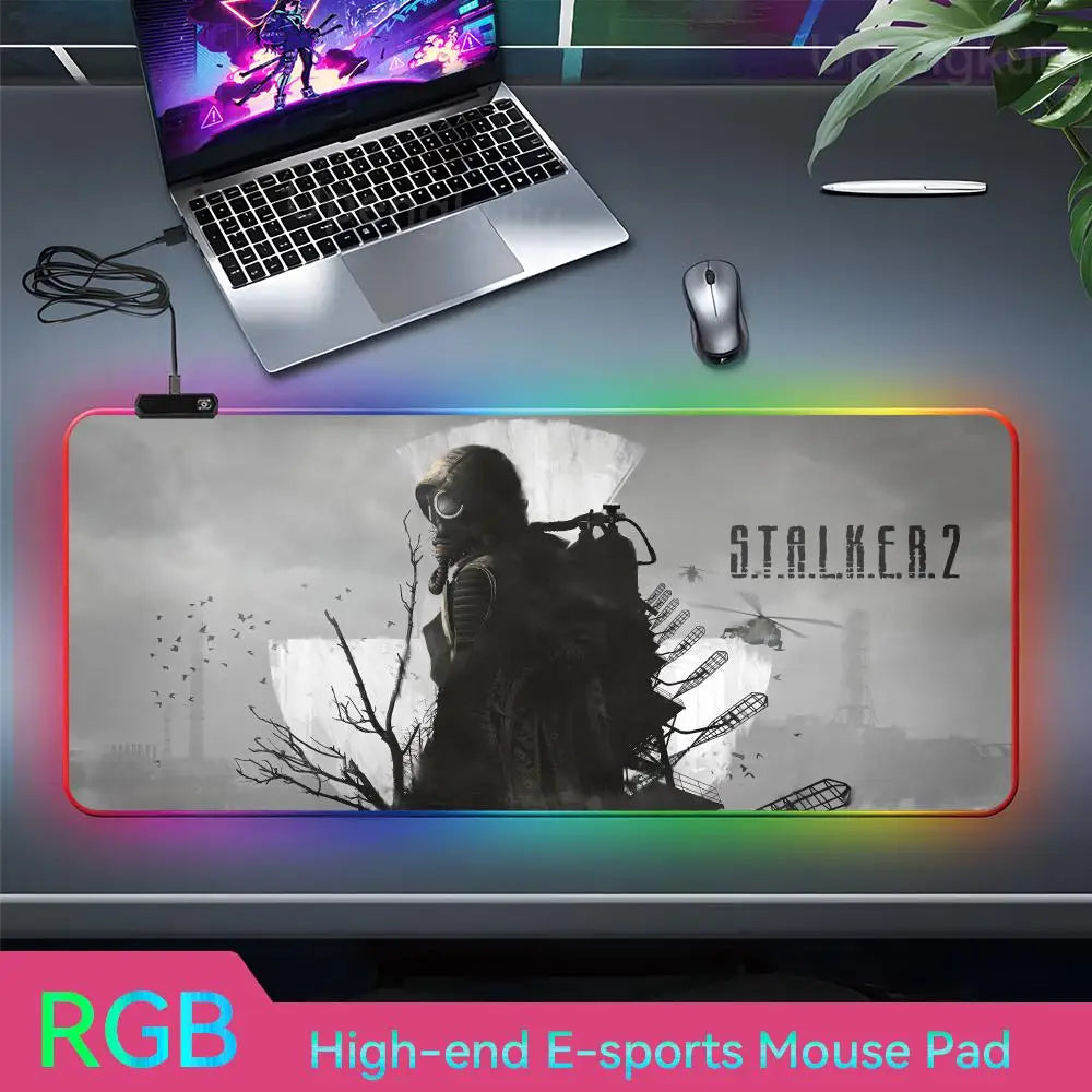 S_stalker 2 Mouse Pad RGB 3 mm Mouse Pad Rubber Mouse Pad LED Lamp Cute Desk Mat Anime Carpet  Desk Led Mouse Pad Mouse Pad Gran