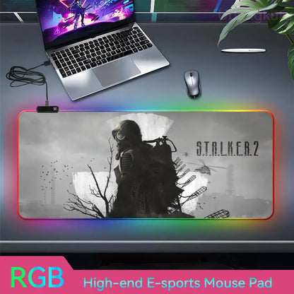 S_stalker 2 Mouse Pad RGB 3 mm Mouse Pad Rubber Mouse Pad LED Lamp Cute Desk Mat Anime Carpet  Desk Led Mouse Pad Mouse Pad Gran
