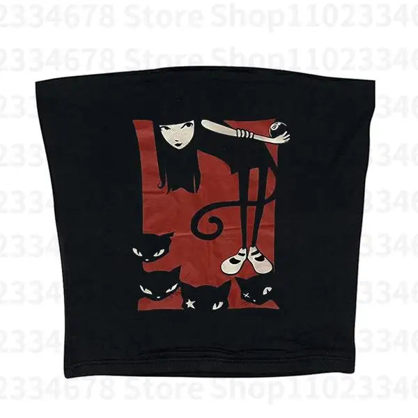 Vintage Aesthetic Women Gothic  Streetwear Grunge Baby Tee Casual Short Sleeve T-Shirt Y2k Clothes Crop Top Emo girls 2000s Tops