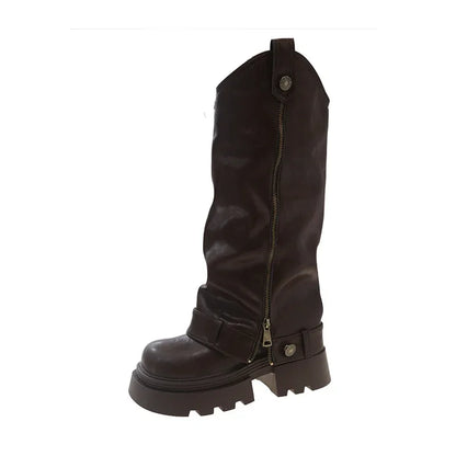 Women's Boots 2025 New Style Retro High Western Boots for Autumn and Winter Fashion Versatile Female Knight Boots