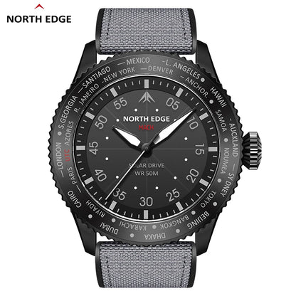 NORTH EDGE 2024 MACH Solar Power Quartz Watch Men's Pilot Sports Wristwatches Luminous Enviormentally Clock Men Waterproof 50M