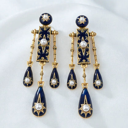 Bohemian Blue Drip Glaze Tassel Earrings Vintage Retro High-End Sensation Daily Commute Ear Jewelry Women's Fashion Accessories