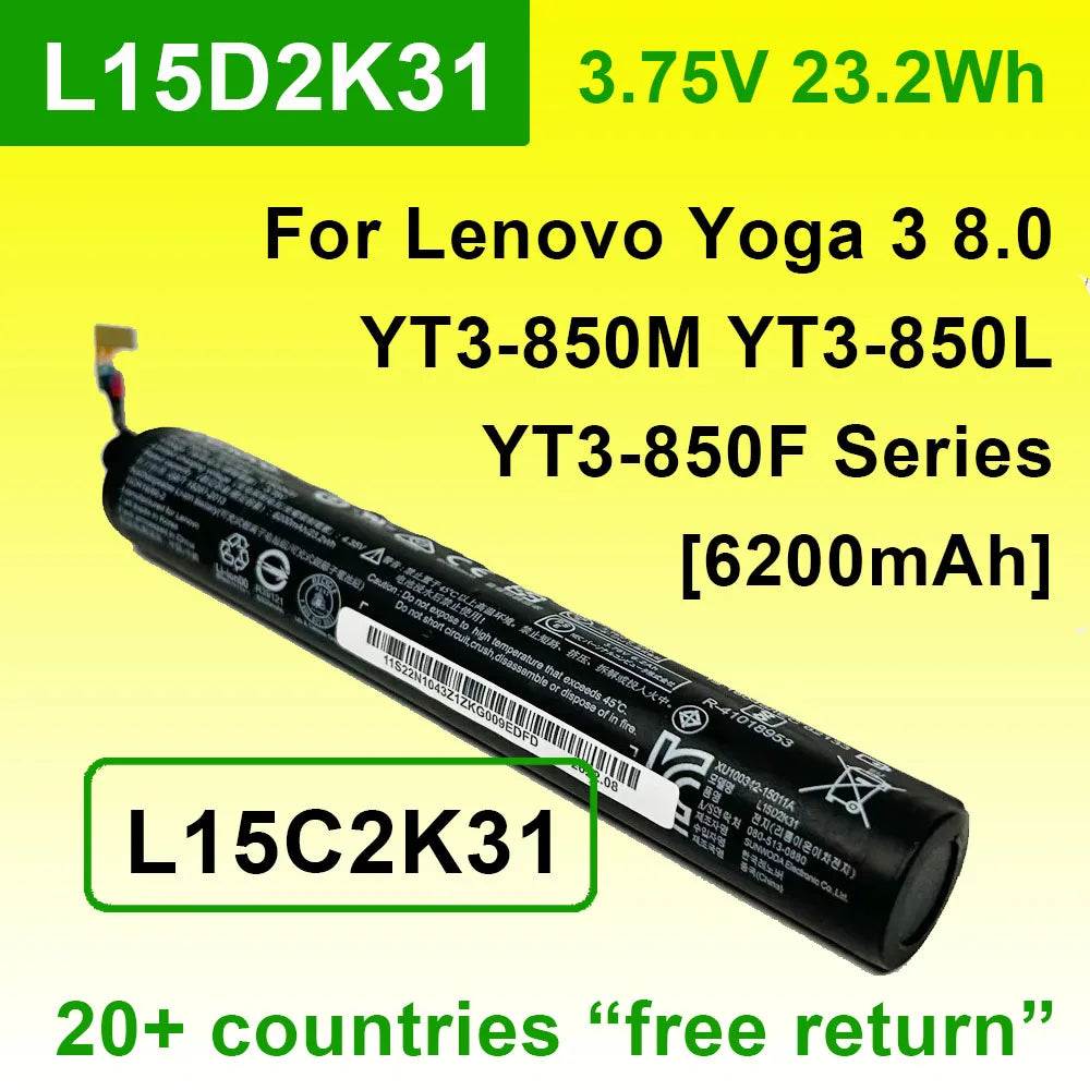 6200mAh Battery for LENOVO YOGA 3 8.0 Tablet-850M Yt3-850F YT3-850 YT3-850L L15C2K31 L15D2K31 High Quality Rechargeable DODOMORN