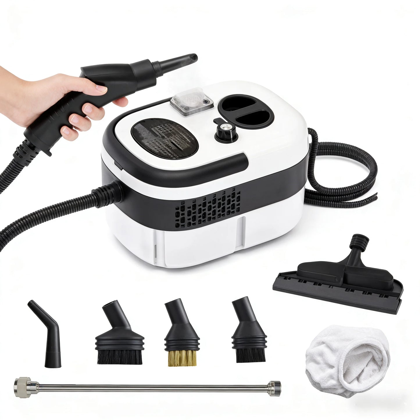 Compact Handheld Steam Cleaner: Pressurized High-Temperature Steam Machine withBrush Attachments for Kitchen and Car Detailing