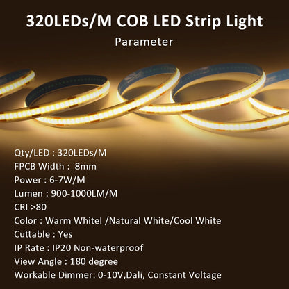 FOB COB LED Strip Lights 12V 2M 3M 5M High Density Flexible Diode Tape Light 3000K 6000K Linear Dimmable 12 Volt Home Decoration