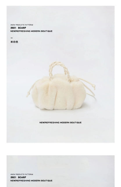 Autumn and winter versatile simple solid color portable hair bag women's autumn and winter new pleated cloud bag high-end plush