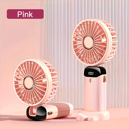 Portable Mini Fan With 5 Speeds LED USB Rechargeable Charging Small Foldable Battery Fans Handheld Desk Bedroom Indoor Outdoor