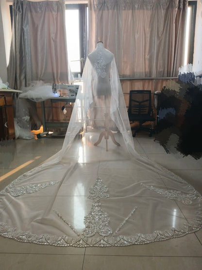 Bridal Wedding Veil Sparkling Pearl Sequins Lace Cathedral Wedding Accessories Hair Accessories 2025 New Veil custom made