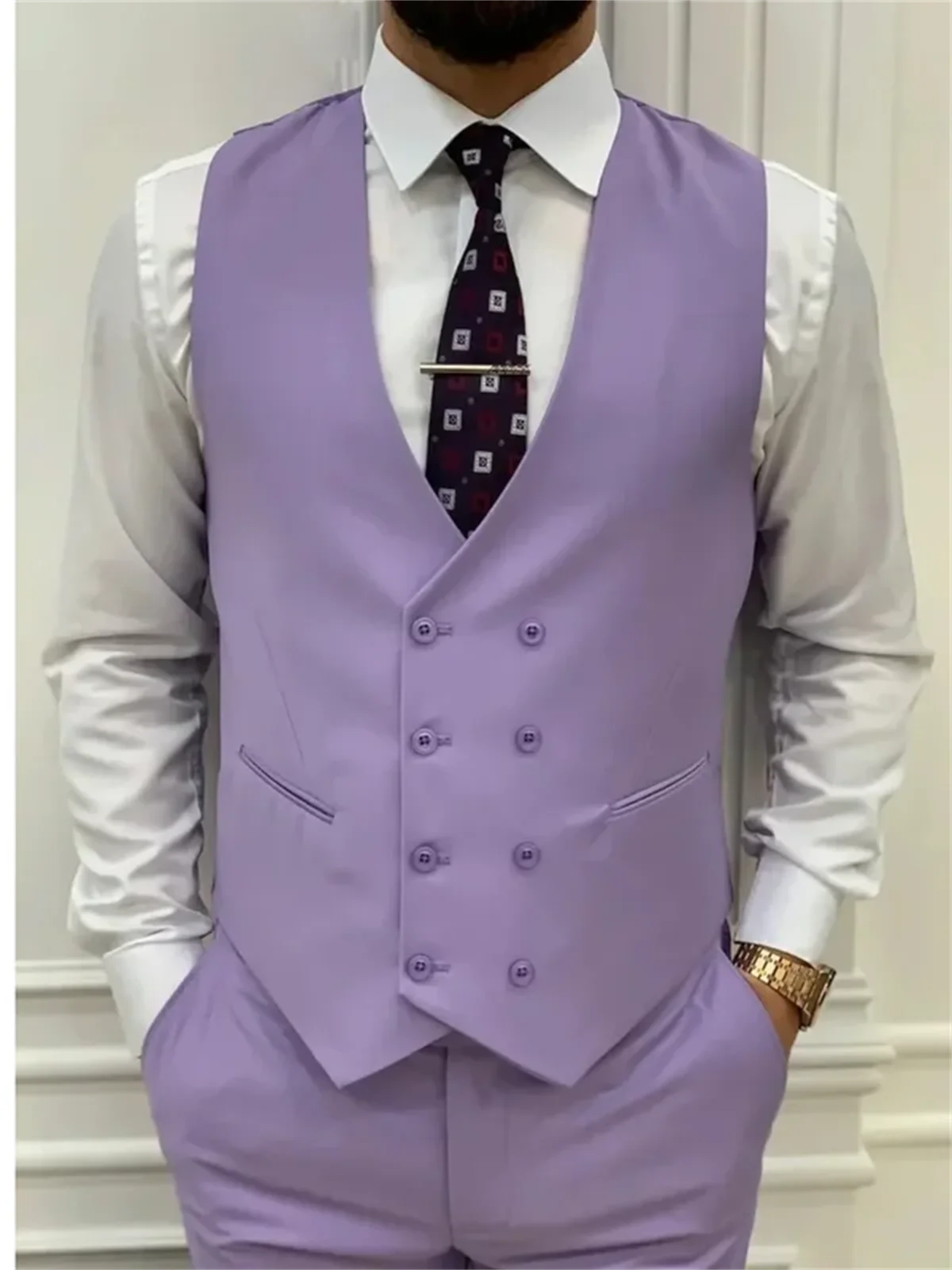 3 Piece Light Purple Men's Suits  Elegant Full Set Single Breasted Peaked Lapel Formal Outwear（Jacket+Pants+Vest) Costume