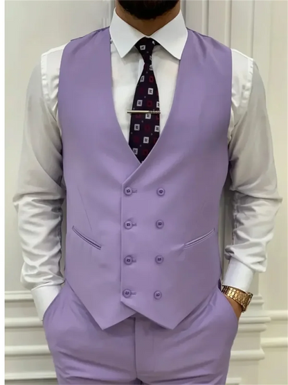 3 Piece Light Purple Men's Suits  Elegant Full Set Single Breasted Peaked Lapel Formal Outwear（Jacket+Pants+Vest) Costume