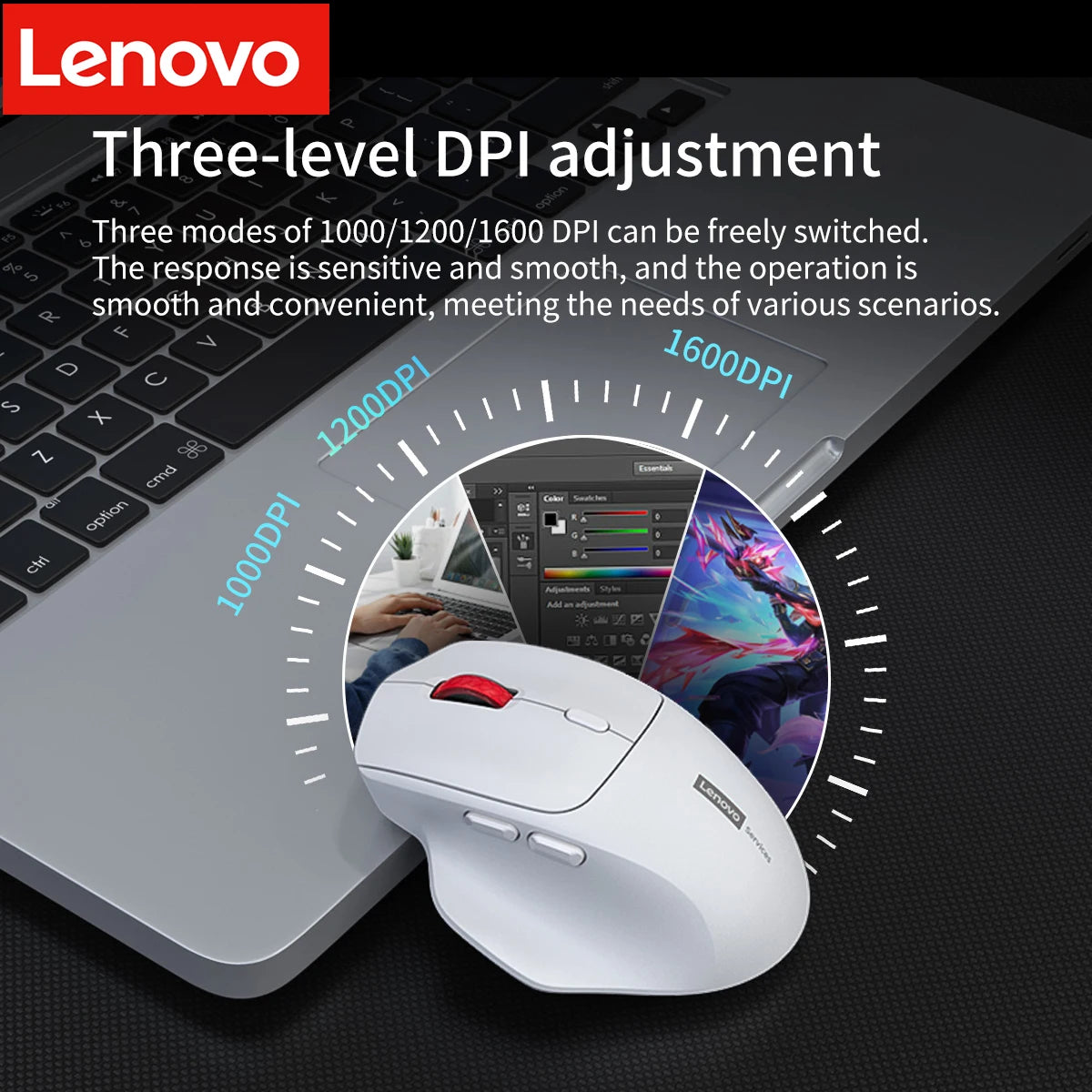 Lenovo Office Business N230 Wireless Mouse Dual Mode Bluetooth 2.4G Silent Ergonomic Rechargeable Office Laptop Computer Mouse